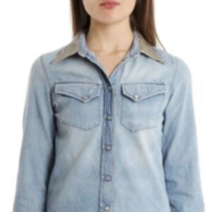 R13 Denim Shirt with Snakeskin Collar